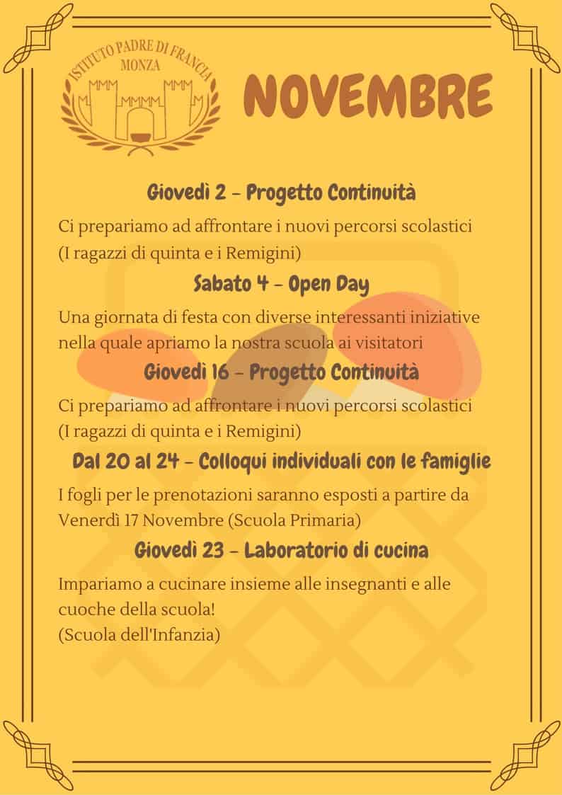 Calendario scolastico di Novembre